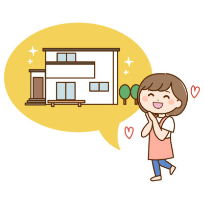 家が綺麗になって喜ぶ奥様のイラスト