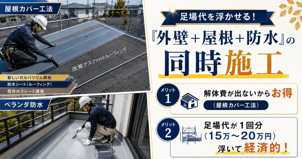 足場代を浮かせる外壁屋根防水の同時施工